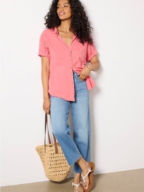 Xirena Channing Coral-Pink Short Sleeve Button-Down Shirt
